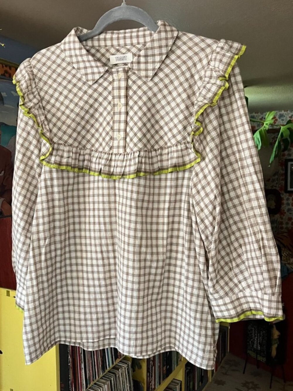 TOAST Chalkboard Check Cotton Ruffle Shirt UK 16 US 12 GUC